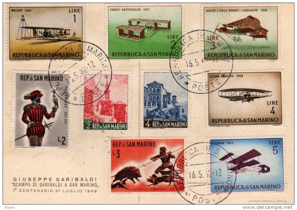 San-Marin: 1962 Carte 1er Centenaire Du Camp De Garibaldi à San-Marin Avec Timbres Aviation Au Dos - Cartas & Documentos