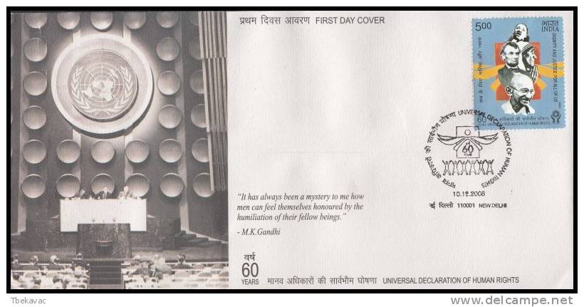 India 2008, FDC Cover 60 Years Universal Declaration Of Human Rights, Mi. 2325 - Covers & Documents