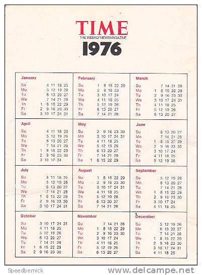 21738 Calendrier Petit Format 6.5x8.5cm, 1976, Time, Princesse Caroline Monaco. - Petit Format : 1971-80