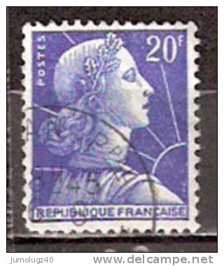 Timbre France Y&T N°1011B (02) Obl.  Marianne De Muller.  20 F. Bleu. Cote 0,15 € - 1955-1961 Marianna Di Muller