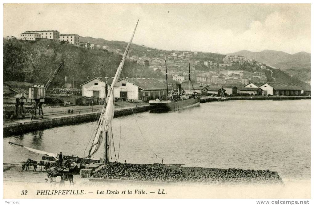 Philippeville Les Docks Et La Ville LL 32 Paquebot Voilier - Skikda (Philippeville)