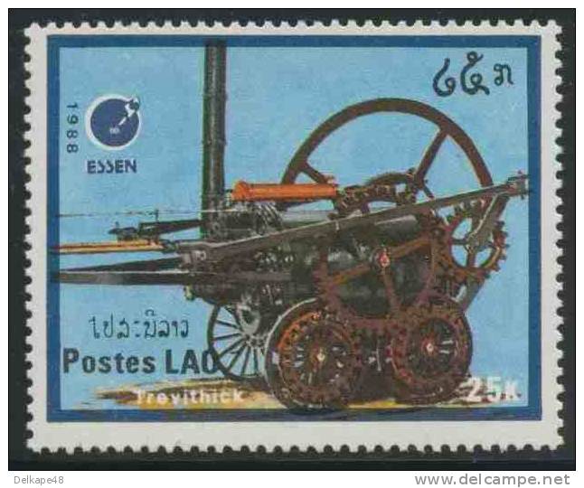 Laos 1988 Mi 1094 YT 856 SG 1074 ** Trevithick’s Locomotive (1803) Locomotive – Int. Stamp Fair, “” Essen ’88” - Eisenbahnen