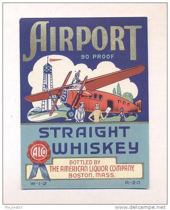 Etiquette De   Whisky   -  Airport  -  Boston  USA  (thème Avion) - Whisky