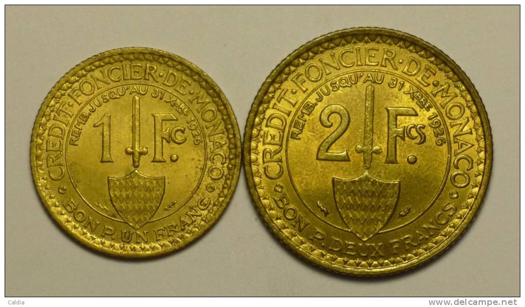 Monaco 1 + 2 Francs 1924 AUNC - 1922-1949 Louis II