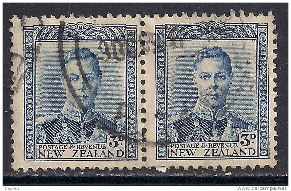 NEW ZEALAND 1938 - 44  KGV1 3d PAIR BLUE USED STAMPS SG 609...( D710 ) - Used Stamps