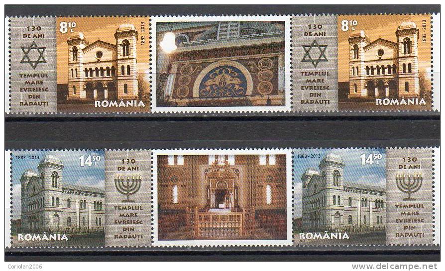 Romania 2013 / Great Jewish Temple In Radauti / Set 2 Strips With Labels - Nuovi