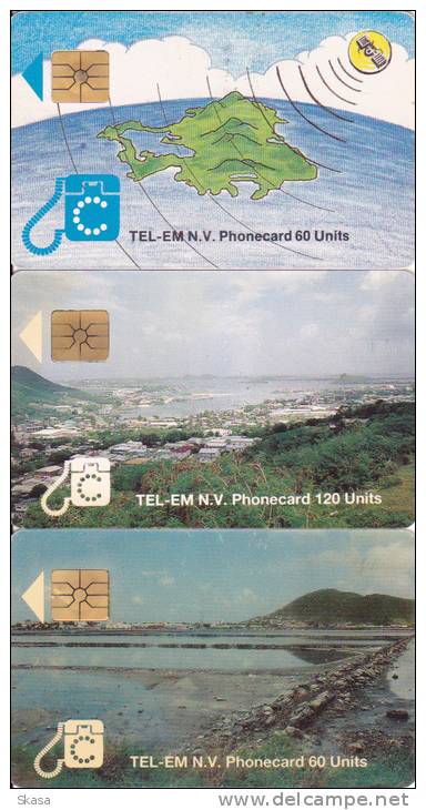 île Saint Martin Island, 3 Cartes: Satellite 60U, + Vues, See-side Views, NAF 17.35 Et 29.60 - Antilles (Netherlands)