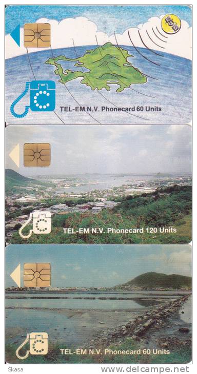 île Saint Martin Island, 3 Cartes: Satellite 60U, + Vues, See-side Views, NAF 17.35 Et 29.60 - Antilles (Neérlandaises)