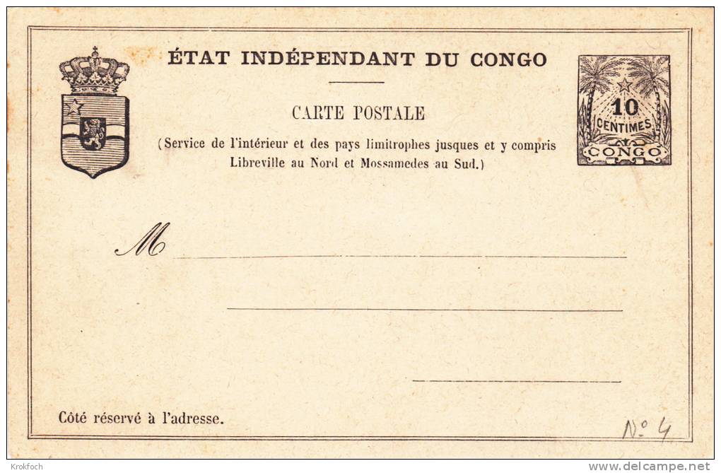 Congo Belge - Entier Carte CP 4 - 10 Centimes Palmier - Stationery Ganzsache - Entiers Postaux