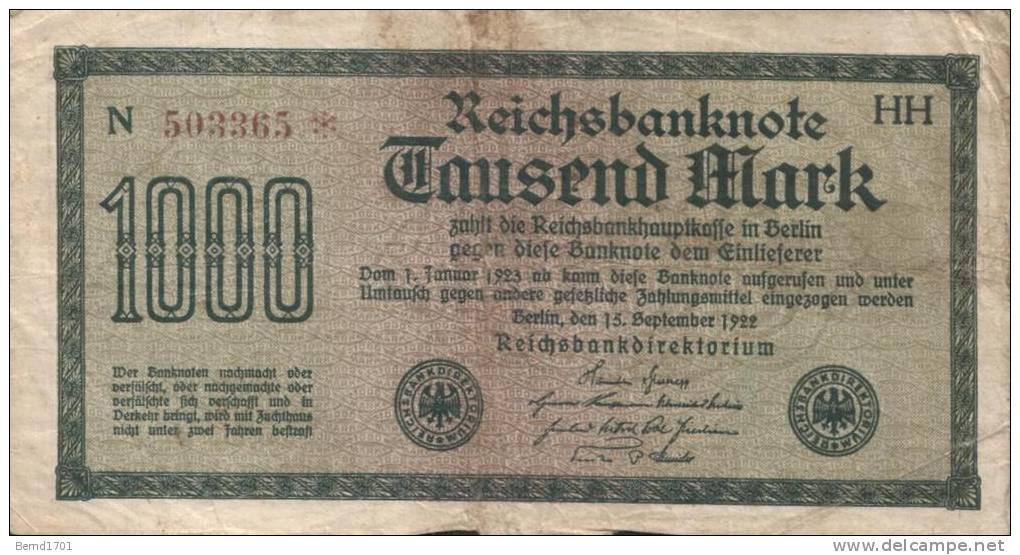 Deutsches Reich - 1000 Mark Gebraucht (C700) - 1000 Mark