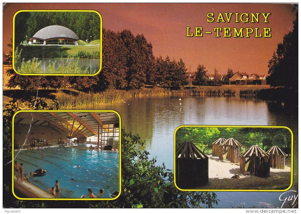 Cp , 77 , SAVIGNY-le-TEMPLE , La Halle Exposition , La Piscine , Les Maisons De Bois - Savigny Le Temple
