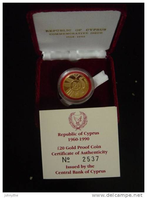 Cyprus 1990 20 Pounds 30 Years Of Cyprus Republic Gold Coin UNC - Other - Europe