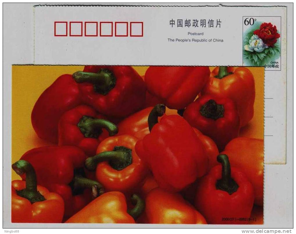 China 2000 Vegetable Sweet Pepper Postal Stationery Card - Groenten