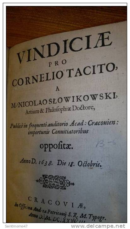 VINDICIAE PRO CORNELIO TACITO A M NICOLAO SLOWIKOWSKI - Old Books