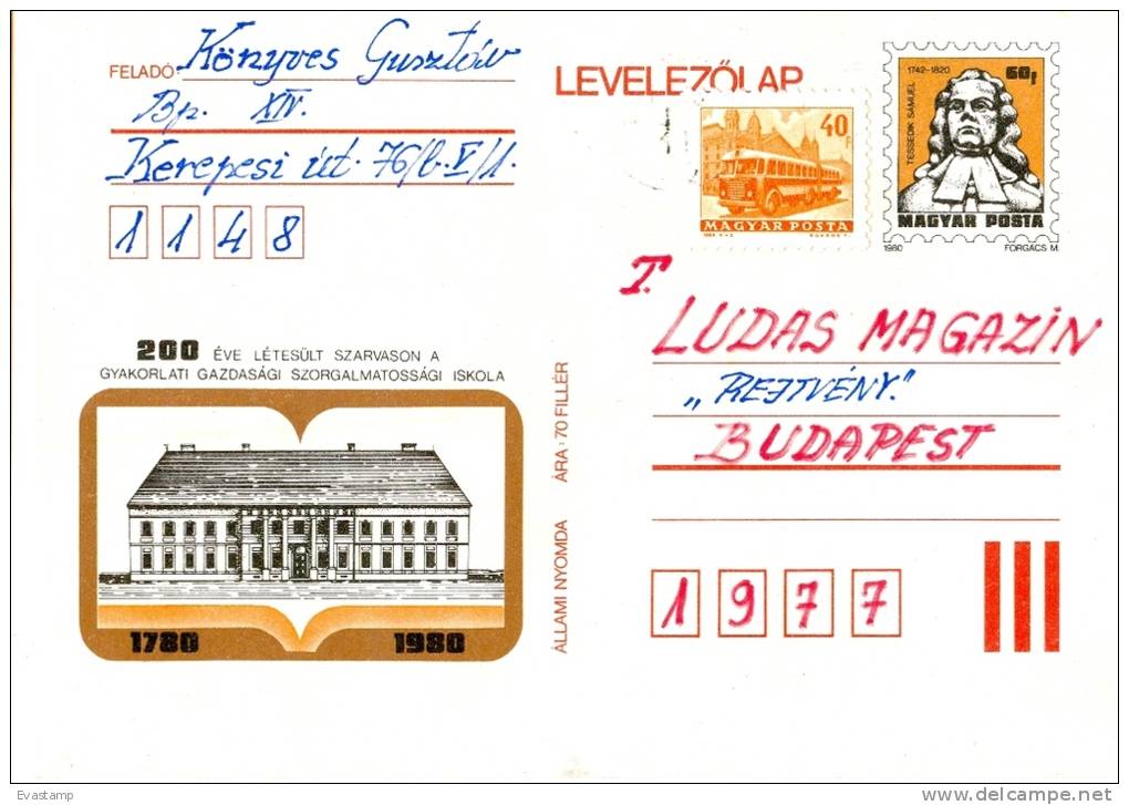 HUNGARY - 1980.Postal Stationery - Samuel Tessedik  USED 2.!! Cat.No.289. - Postal Stationery