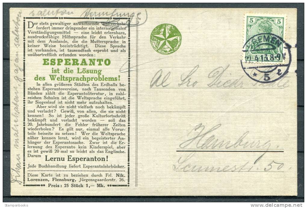 1913 Germany Bremen Esperanto Yacht Postcard - Esperanto