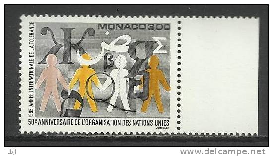 MONACO , 3 Frs , 50° Anniversaire De L' O.N.U. , Lettres D' Alphabets , 1995 , N° YT 2007 , NEUF ** - Nuovi