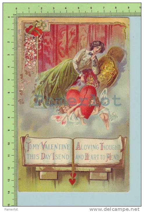 Embossé Et Dorure ( To My Valentine Cherubins Et Coeur Brisé ) Post Card Carte Postale 2 Scan - Saint-Valentin