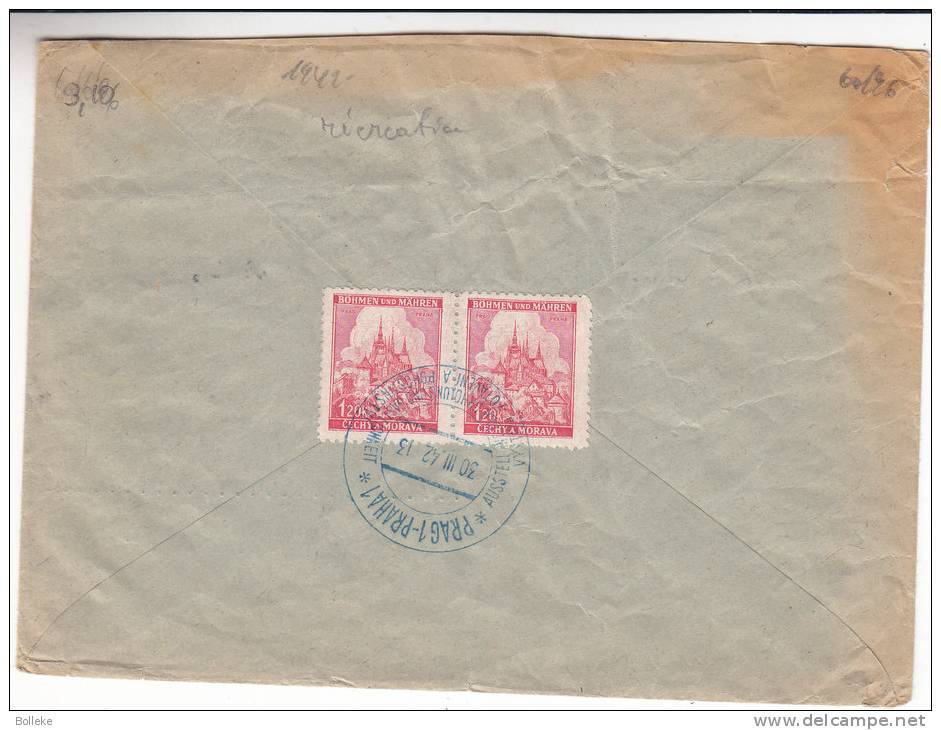 Bohème & Moravie - Lettre De 1942  - Oblitération Bleure - Récréation - Storia Postale