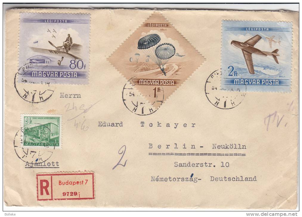 Avions - Planeurs - Parachutisme - Hongrie - Lettre Recommandée De 1954 - Brieven En Documenten