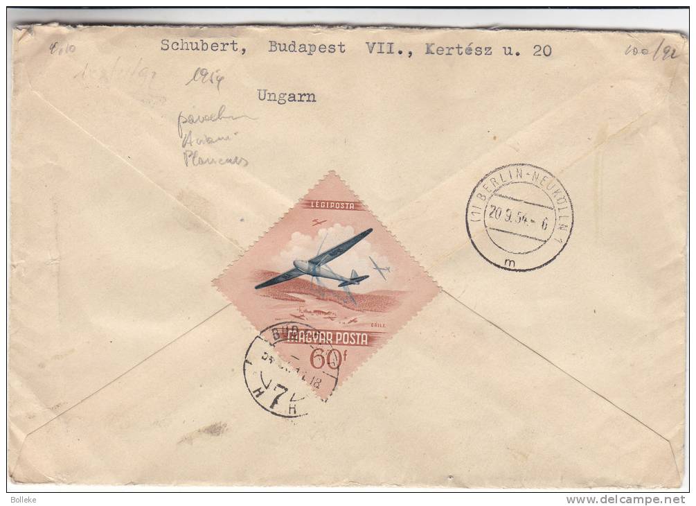 Avions - Planeurs - Parachutisme - Hongrie - Lettre Recommandée De 1954 - Brieven En Documenten