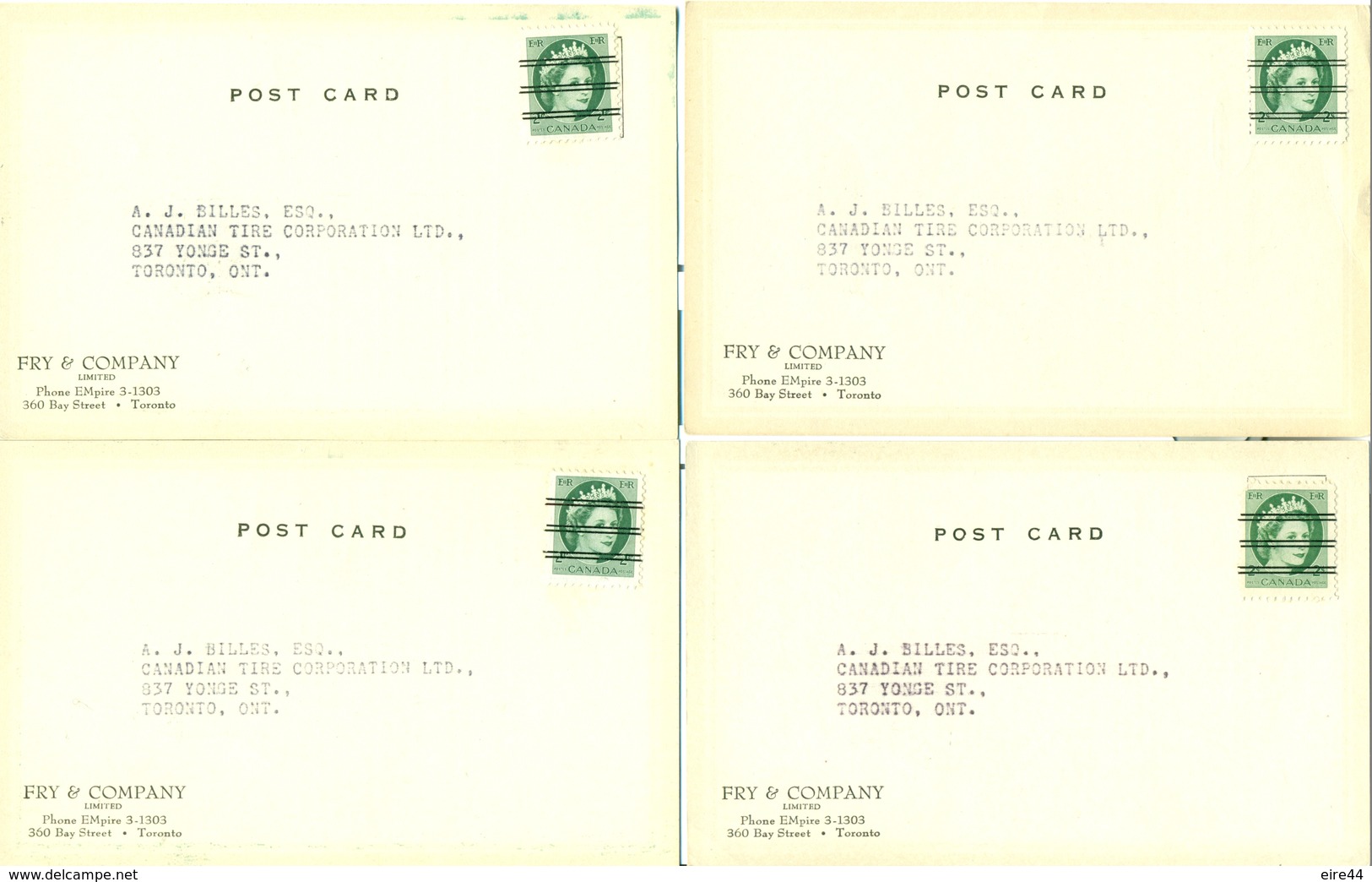 Canada 1957 - 1959 4 Postcards Economy Precancel FRY Company Toronto Prepaid Germany - Precancels