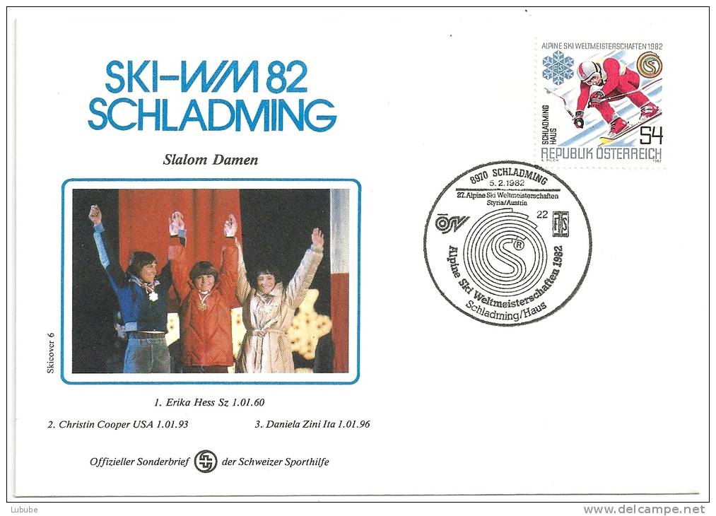 Sonder Brief  "Ski WM Schladming - Slalom Damen"               1982 - Brieven En Documenten