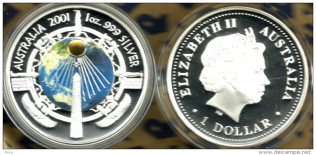 AUSTRALIA $1 NEEDLE OF CLEOPATRA NEW MILLENNIUM FRONT QEII HEAD BACK 2001 AG SILVER PROOF READ DESCRIPTION CAREFULLY!! - Otros & Sin Clasificación