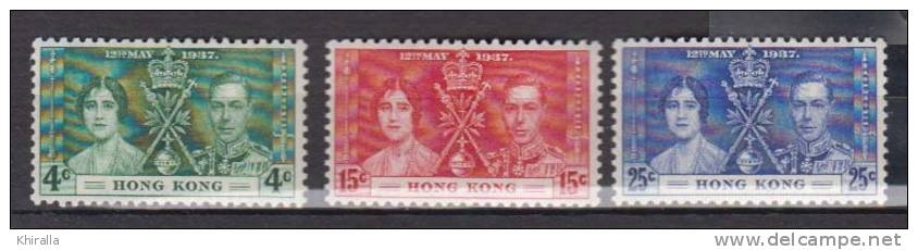 HONG KONG   1937    N°  137 / 139   Couronnement De George VI    COTE  22.50    €   ( 442) - Neufs