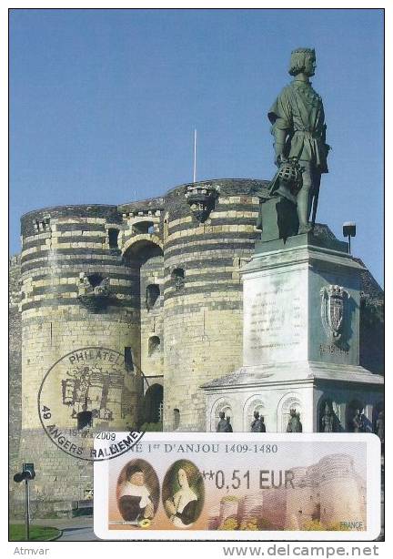 FRANCE (2009) - Carte Maximum Card - ATM LISA - RENÉ 1er ANJOU, Statue, King René, Chateau, Castle, Angers - 2000-2009