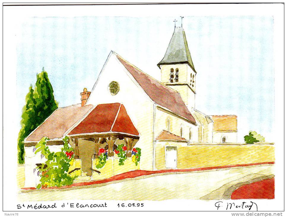 78 ELANCOURT Eglise Saint Medard    Aquarelle De François MESTAYER - Elancourt