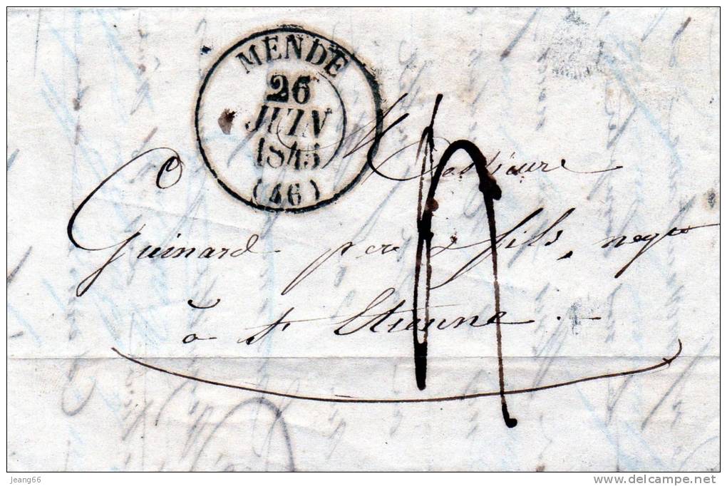 Cachet 13 MENDE Avec Correspondance Du 26 Juin 1845. - 1801-1848: Précurseurs XIX