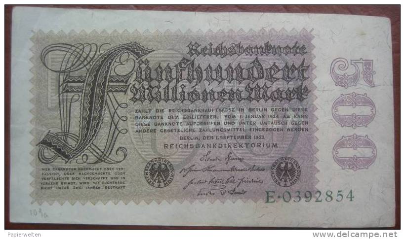 500 Millionen Mark 1923 (WPM 110a) - 500 000 000 Mio 1.9.1923 - 500 Miljoen Mark