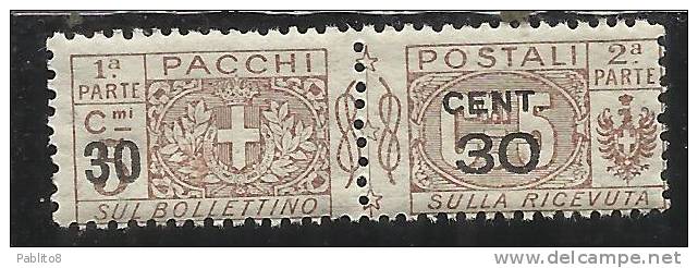 ITALIA REGNO ITALY KINGDOM 1923 1925 PACCHI POSTALI PARCEL POST SOPRASTAMPATO SURCHARGED CENT. 30 SU 5 MNH - Pacchi Postali