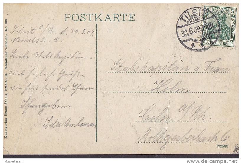 Germany Deutsches Reich PPC Tilsit  Partie Am Schlossteich TILSIT 1909 To CÖLN A. Rh. (2 Scans) - Ostpreussen