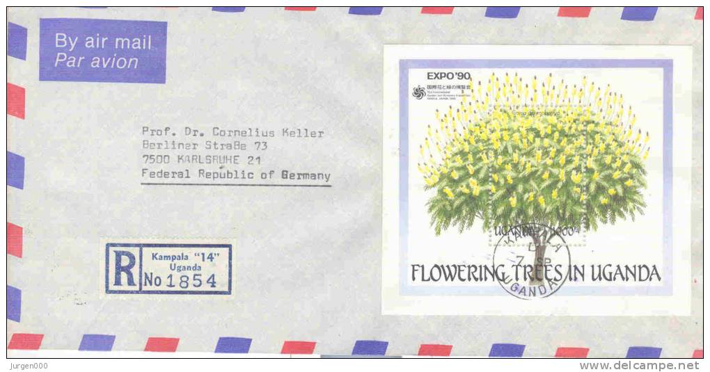 Uganda - Omslag Reco Air Mail - Kampala 1990 (RM0142) - Bäume