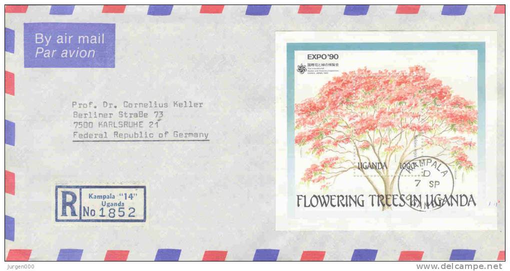 Uganda - Omslag Reco Air Mail - Kampala 1990 (RM0143) - Bomen