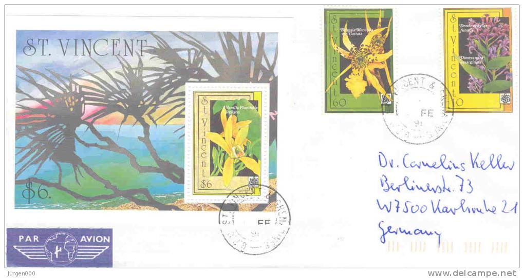 St. Vincent - Omslag  By Air Mail  1991 (RM0194) - Orquideas