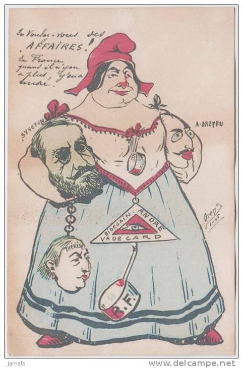 Caricature On Freemason, Politics, Dreyfus Affair, Franc Maconnerie, Freemasonry, Old Post Card Reproduction As Per Scan - Freemasonry