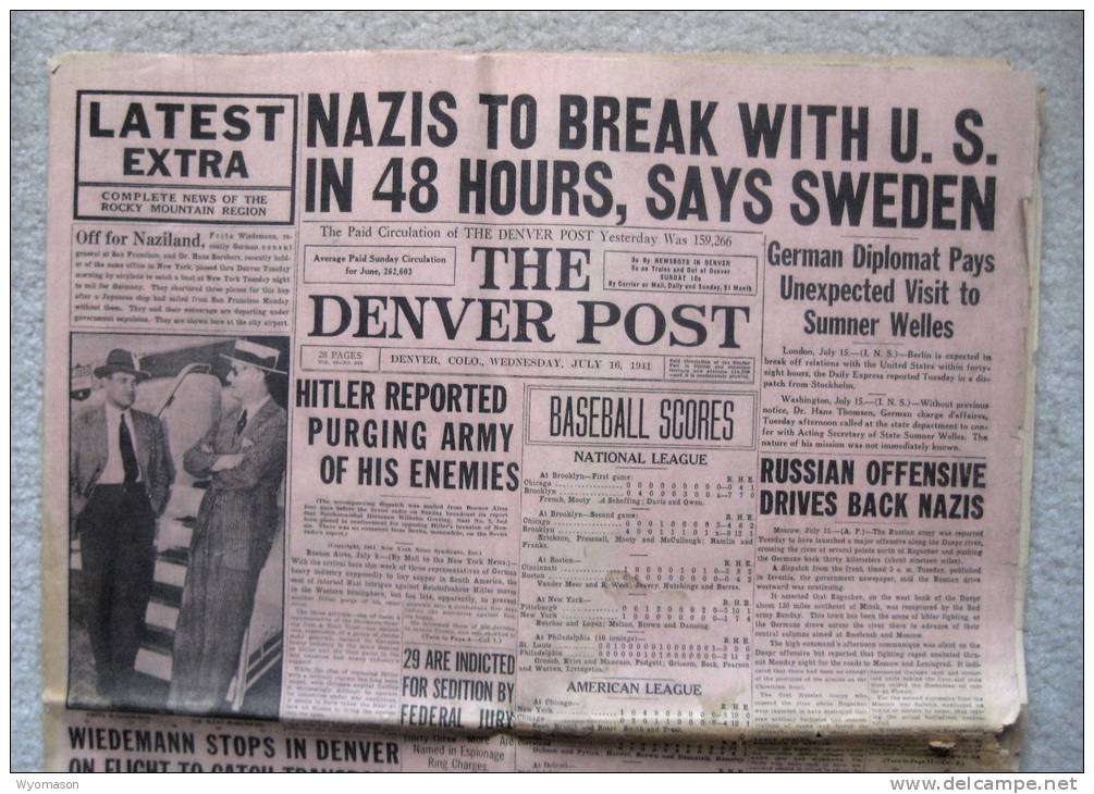 The Denver Post - July 16, 1941 - Germany Breaks Off Relations With The U.S. [#A0412] - Nouvelles/ Affaires Courantes