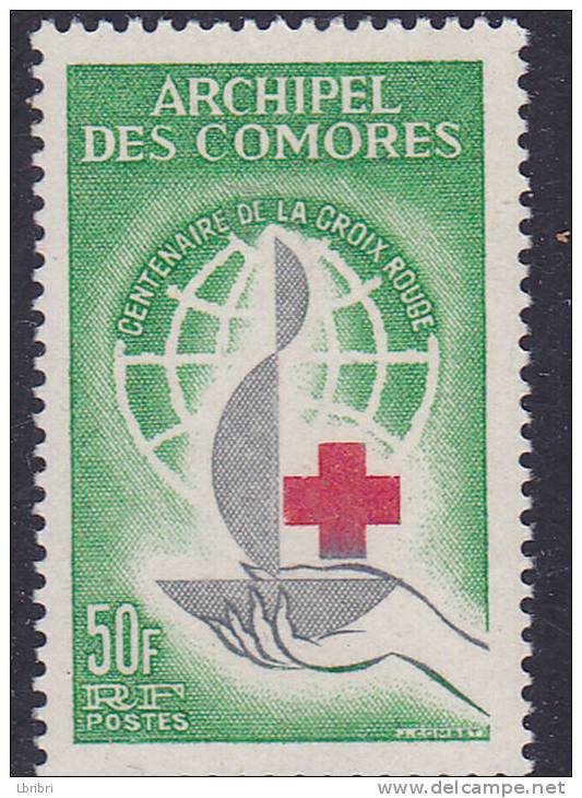 COMORES N° 27 50F VERT PALE GRIS ET ROUGE CENTENAIRE DE LA CROIX ROUGE INTERNATIONALE NEUF SANS CHARNIERE - Unused Stamps