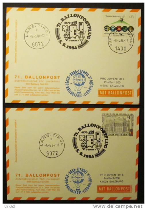 Österreichische Pro Juventute Ballonpost Nr. 71a-b (5.5.1984) - 4 Belege - Balloon Covers