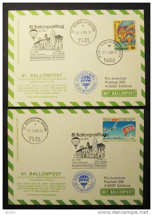 Österreichische Pro Juventute Ballonpost Nr. 81 (19./21.5.1989) - 4 Belege - Balloon Covers