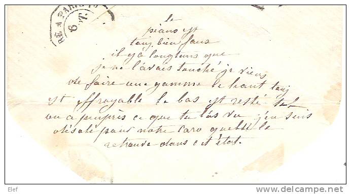 Lettre:  VIGNY,Seine & Oise,Cachet PERLE,6 Sept 1865,FACTEUR A,GC 4209 S N° 22;PIANO >Chateau D´Egly / Arpajon;OCTOGONAL - 1849-1876: Période Classique