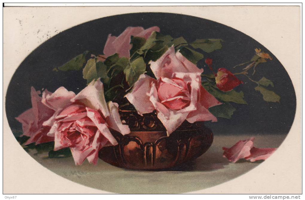 Carte Postale Fantaisie C.KLEIN - Vase + Rose - FLEUR  - Illustrateur - VOIR 2 SCANS - - Klein, Catharina