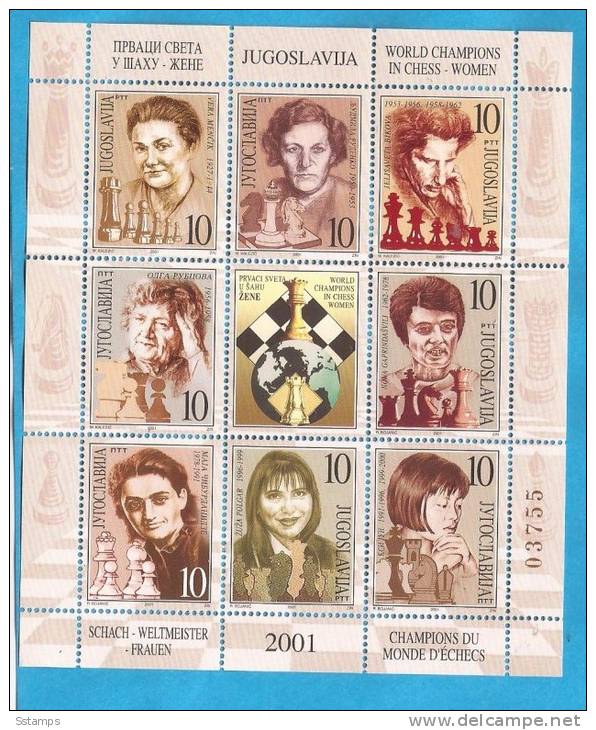 2001 X  3017-24  JUGOSLAVIJA SPORT SCHACH FRAUEN SCHACHWELTMEISTERINNEN MNH - Blocks & Sheetlets