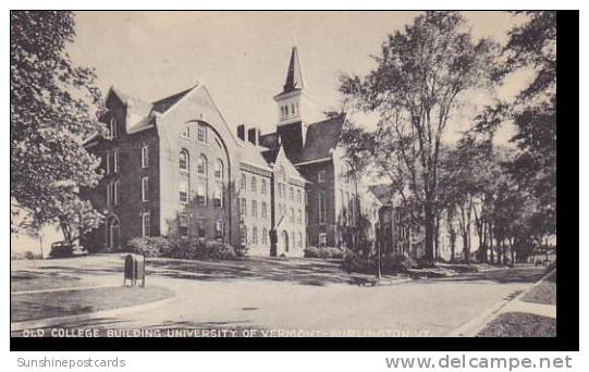 Vermont Burlington Old Collage Building University Of Vermont Collotype - Burlington