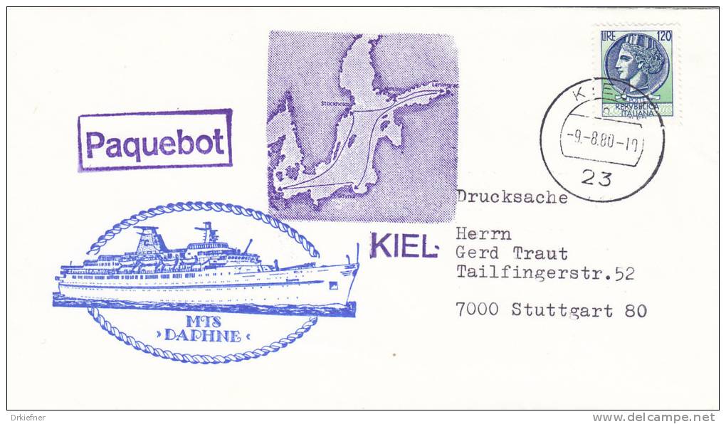 Schiffspost: MTS "Daphne" Der Costa Armatori, Genua, Paquebot, Poststempel: Kiel 9.8.1980 - Maritime