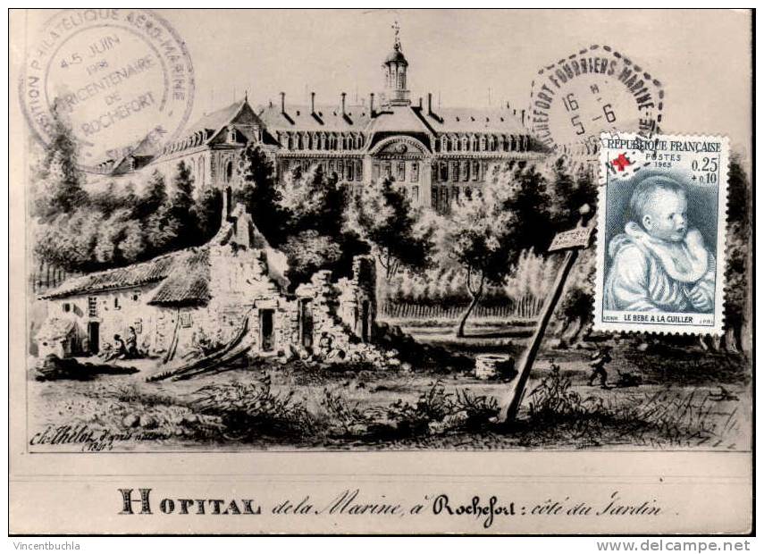 Carte Postale Hopital Rochefort Cachet Hexagonal Rochefort Fourriers Marine + Expo. Philatélique 4 5 Juin 1968 + Timbre - Rochefort