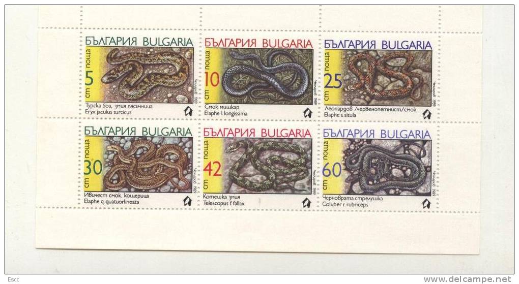 Mint Stamps In Min. Sheet  Snakes 1989  From Bulgaria. - Serpents